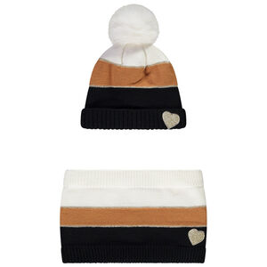 Conjunto de punto con gorro y snood efecto color block para niña 