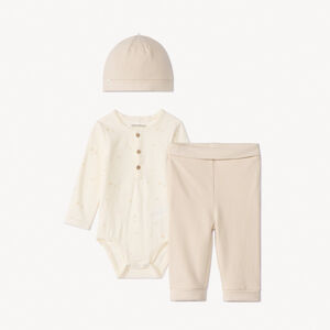 Conjunto 3 piezas gorro pelele y pantalón para bebé niño 