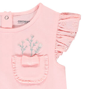 Camiseta de manga corta bordada con bolsillo para niña 